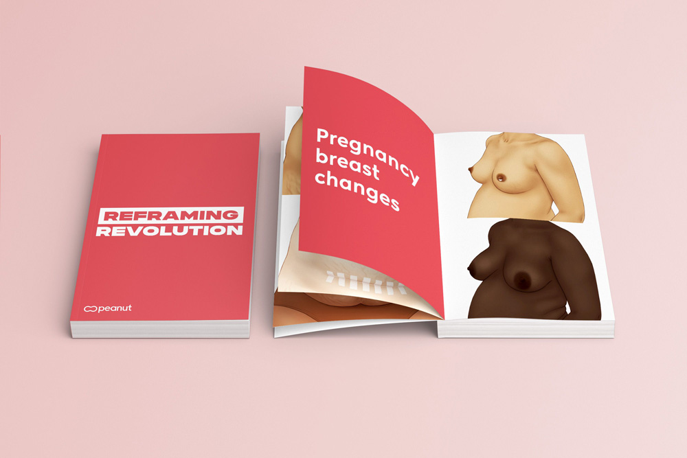 Medical illustration of breast changes during pregnancy – diverse skin tones for Peanut app